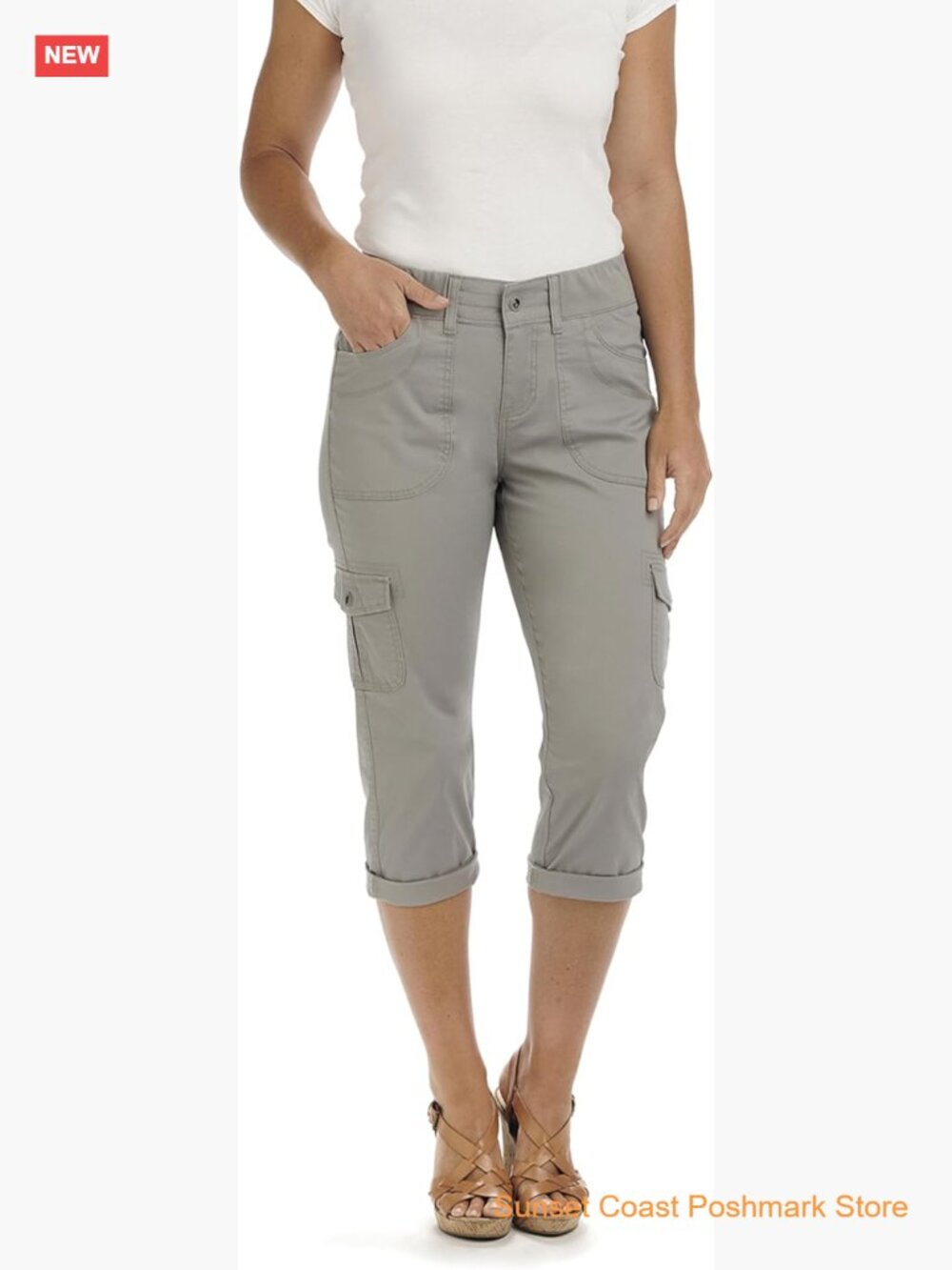 Women's Relaxed Fit Knit Waist Cargo Capri Pants Casual